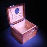 Expert Craftsmanship in Woodworking - Open Walnut Humidor showing Digital Hygrometer