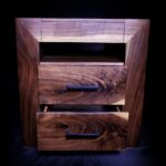 Minimalist Walnut Nightstand 3 - Front View Bottom Drawers Open