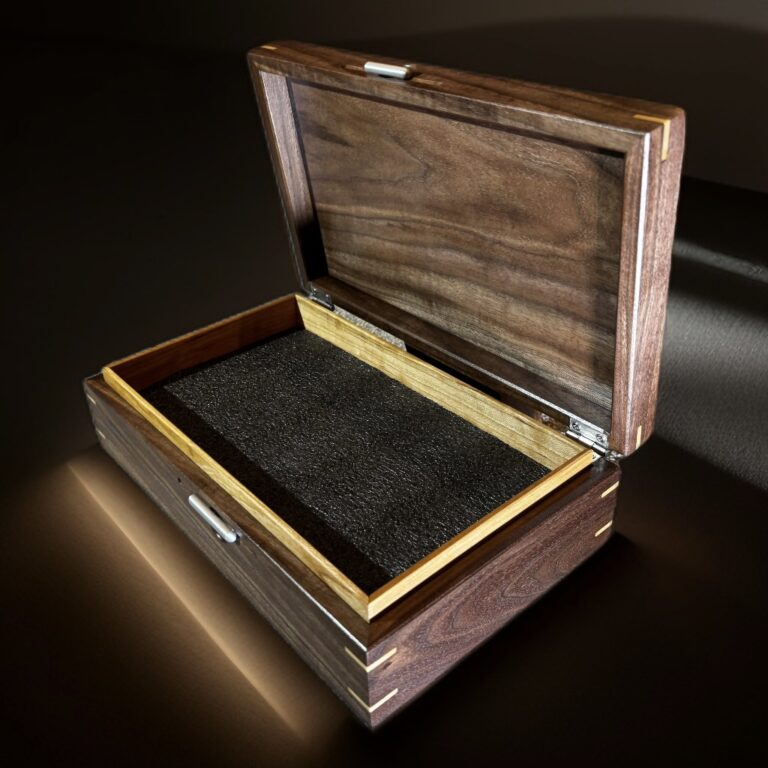 Open Handcrafted Walnut Gun Box