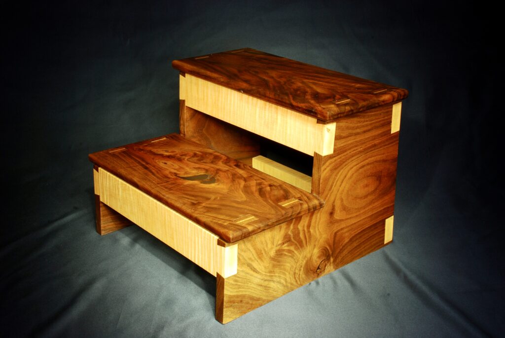 Walnut and curly maple step stool