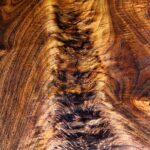 Close up example of crotch walnut from Luxury Handcrafted Vanity Desk