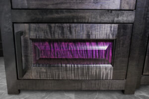 Black and purple dyed Curly Maple finish on desk door