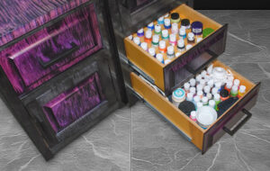 Interior storage features include craft paint bottle organization